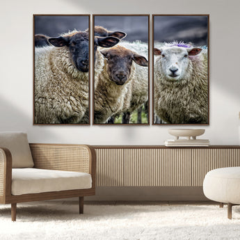 18418-MGV-CV-36X24-Sheep Wall Art Canvas Print, Framed Farmhouse Sheep Art Picture Print, Sheep Herd Perfect Rustic Farmhouse Decor Artwork