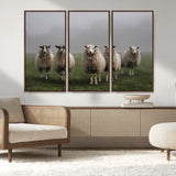 87339-MGV-CV-36X24-Sheep Wall Art – Rustic Farmhouse Canvas Print Flock Standing Misty Field Countryside Photography, Country Animal Decor for Living
