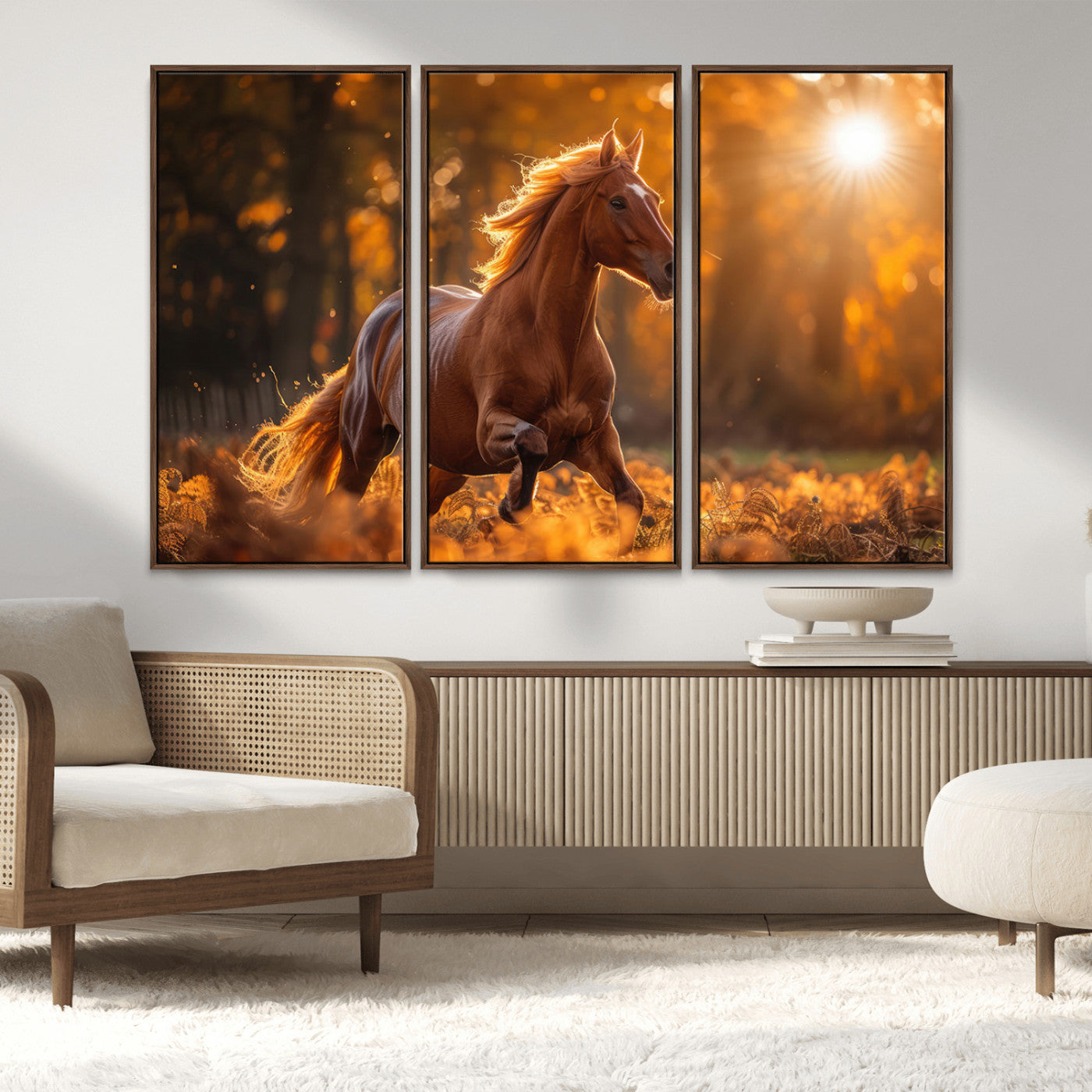 92144-MGV-CV-36X24-Sunset Horse Wall Art Canvas Print, Framed Horse Barn Art Picture Print, Majestic Horse Perfect Rustic Farmhouse Decor Artwork