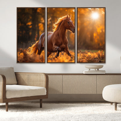 92144-MGV-CV-36X24-Sunset Horse Wall Art Canvas Print, Framed Horse Barn Art Picture Print, Majestic Horse Perfect Rustic Farmhouse Decor Artwork
