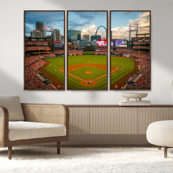 91908-MGV-CV-36X24-Baseball Stadium Wall Art – Canvas Print Game Day Field City Skyline Iconic Arch Scene Sports Photography, Decor for Game Room,