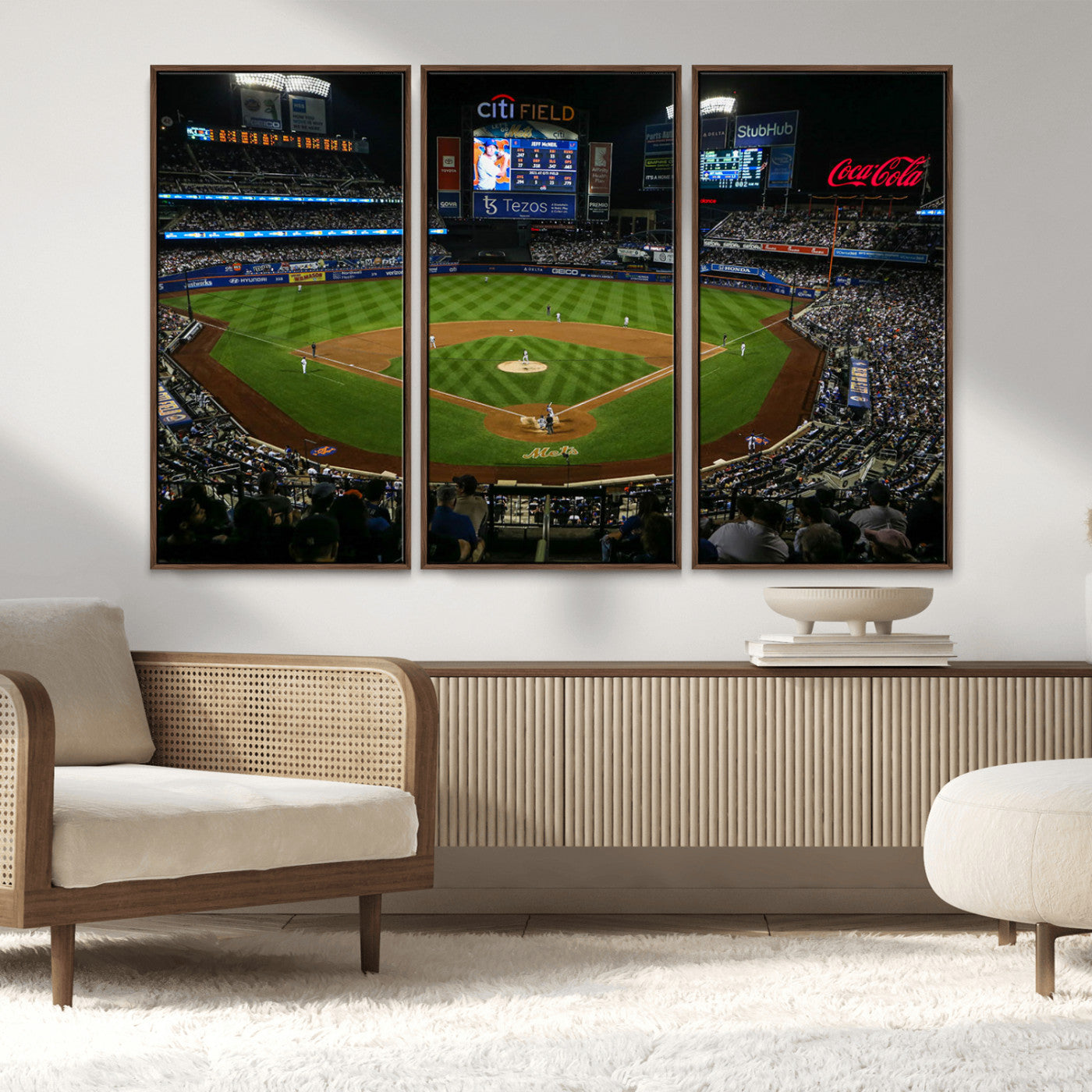 25148-MGV-CV-36X24-Baseball Stadium Wall Art – Canvas Print Night Game Packed Crowd Bright Lights Sports Photography, Dynamic Decor for Game Room,