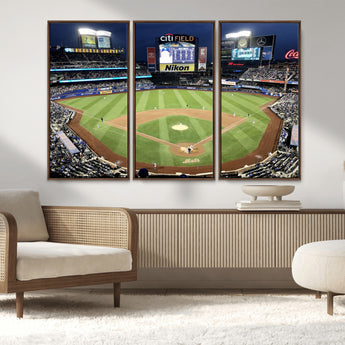 87666-MGV-CV-36X24-City Field Stadium Wall Art Canvas Print, Framed New York Stadium Art Picture Print, Citi Field Stadium Perfect Sport Room Decor