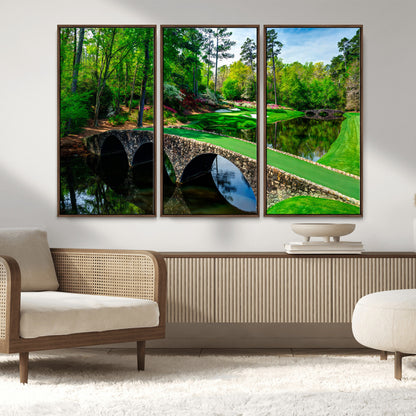 57655-MGV-CV-36X24-Golf Course Wall Art – Canvas Print Scenic Green Fairway Stone Bridge Water Reflection Landscape, Classic Sports Decor for Office,