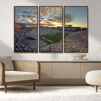 38807-MGV-FC-48X32-3P_Walnut-Beaver Stadium Wall Art Canvas Print, Framed Beaver Stadium Field Art Picture Print, Football Stadium Perfect Sport Room Decor