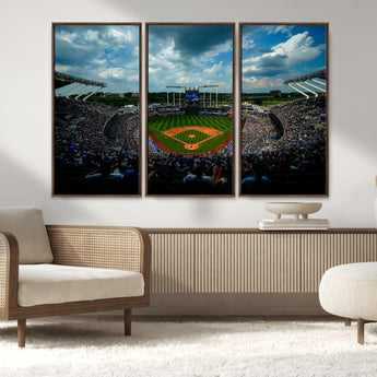 37127-MGV-FC-48X32-3P_Walnut-Kauffman Stadium Wall Art Canvas Print, Framed Kansas City Royals Field Art Picture Print, Baseball Stadium Perfect Sport Room