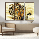 45281-MGV-CV-36X24-Blue Eye Leopard Wall Art Canvas Print, Framed Leopard Painting Art Picture Print, Big Cat Perfect Safari Wildlife Decor Artwork