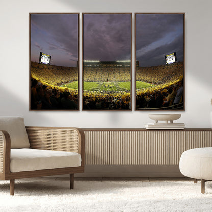 72404-MGV-FC-48X32-3P_Walnut-Michigan Wolverine Stadium Wall Art Canvas Print, Framed Michigan Stadium Art Picture Print, Football Stadium Perfect Sport Room