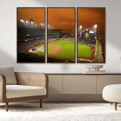 31315-MGV-FC-48X32-3P_Walnut-Oracle Park Stadium Wall Art Canvas Print, Framed California Stadium Art Picture Print, Oracle Park Field Perfect Sport Room Decor
