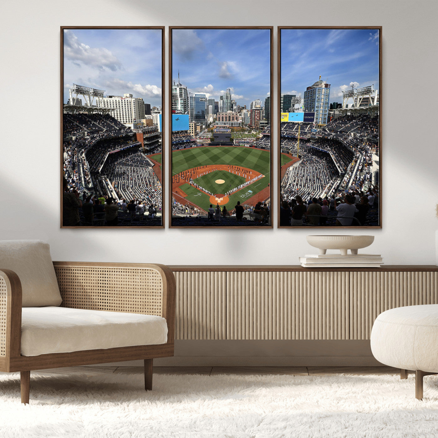 87122-MGV-FC-48X32-3P_Walnut-Petco Park Field Wall Art Canvas Print, Framed San Diego Stadium Art Picture Print, Petco Park Stadium Perfect Sport Room Decor