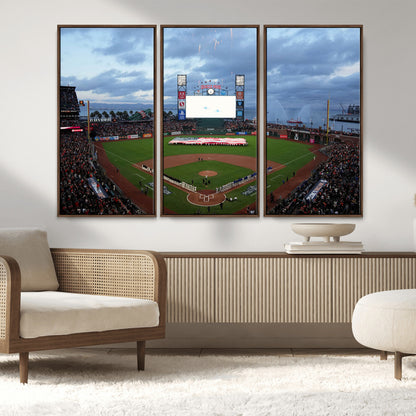 44631-MGV-CV-36X24-Oracle Park Stadium Wall Art Canvas Print, Framed San Francisco Giants Art Picture Print, Giants Stadium Field Perfect Sports Room