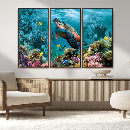 38661-MGV-CV-36X24-Sea Turtle Wall Art Canvas Print, Framed Ocean Wildlife Art Picture Print, Turtle Perfect Coastal Nature Decor Artwork