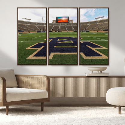 52835-MGV-FC-48X32-3P_Walnut-Notre Dame Stadium Wall Art Canvas Print, Framed Indiana Stadium Art Picture Print, Notre Dame Field Perfect Sport Room Decor