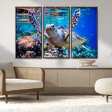 12683-MGV-CV-36X24-Sea Turtle Wall Art – Graceful Ocean Canvas Print with Coral Reef and Tropical Fish, Coastal Marine Life Decor for Beach House,