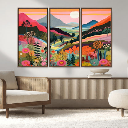 61376-MGV-FC-48X32-3P_Walnut-Floral Valley Wall Art – Panoramic Mountain Landscape Canvas Print, Vibrant Nature Decor for Living Room, Office, or Bedroom