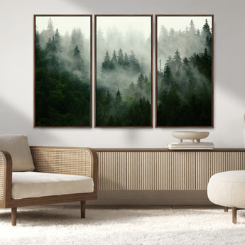167720496-MGV-CV-36X24-Misty Forest Wall Art – Serene Evergreen Trees Canvas Print, Foggy Mountain Nature Landscape Decor for Bedroom, Living Room or