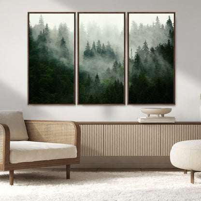 167720496-MGV-CV-36X24-Misty Forest Wall Art – Serene Evergreen Trees Canvas Print, Foggy Mountain Nature Landscape Decor for Bedroom, Living Room or