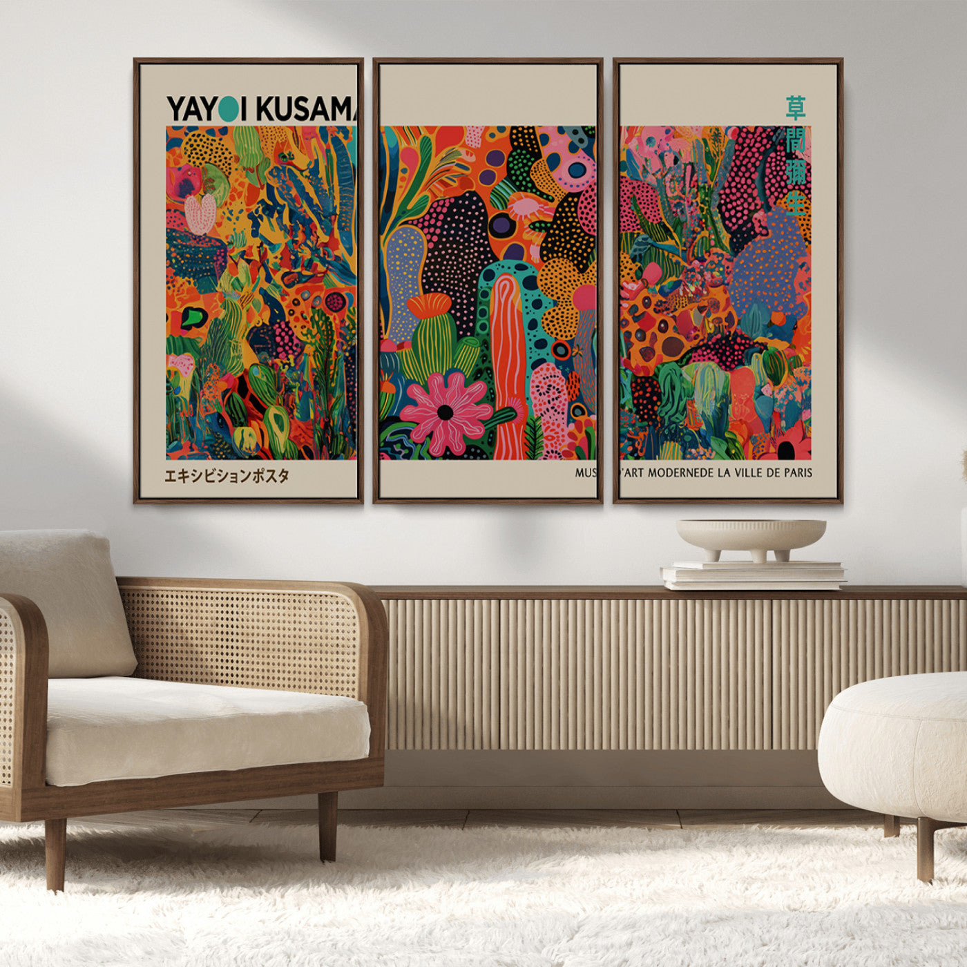 40791-MGV-CV-36X24-Kusama Inspired Wall Art – Vibrant Abstract Floral Jungle Canvas Print, Bold Pop Art Botanical Decor for Living Room, Bedroom, or