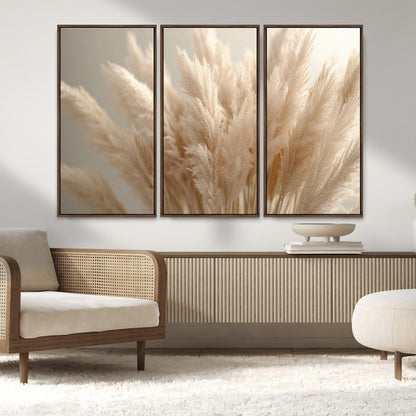 50300-MGV-CV-36X24-Pampas Grass Wall Art Canvas Print, Framed Minimalist Pampas Grass Art Picture Print, Beige Pampas Grass Perfect Minimalist Boho