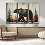 83875-MGV-CV-36X24-Sunset Bear Wall Art – Rustic Wildlife Canvas Print with Forest Silhouette, Cabin Lodge Decor for Living Room or Office
