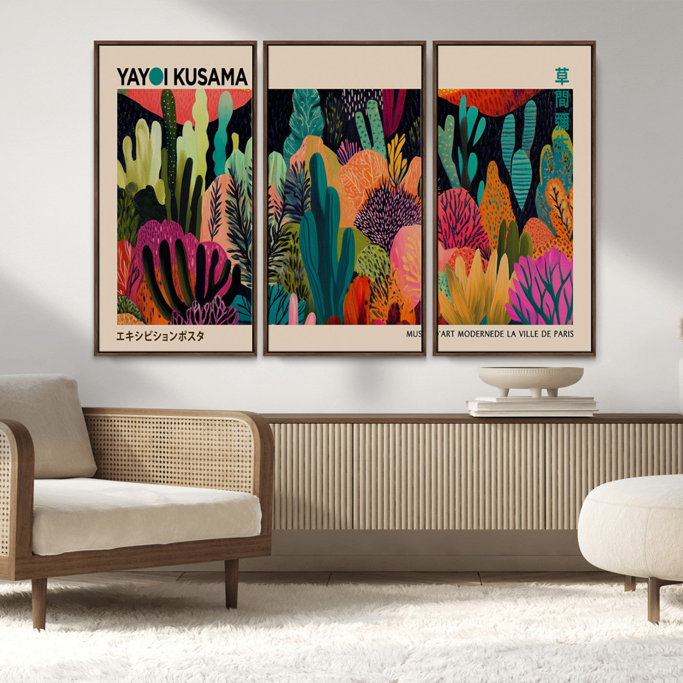 45711-MGV-CV-36X24-Yayoi Kusama Wall Art Canvas Print, Framed Abstract Yayoi Kusama Art Picture Print, Japanese Wabi Sabi Perfect Modern Abstract