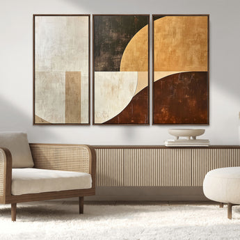15030-MGV-FC-48X32-3P_Walnut-Wabi Sabi Wall Art Canvas Print, Framed Modern Abstract Art Picture Print, Minimalist Zen Perfect Minimalist Modern Decor Artwork
