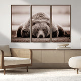 20611-MGV-FC-48X32-3P_Walnut-Grizzly Bear Wall Art – Majestic Wildlife Sepia Canvas Print, Rustic Nature Animal Artwork for Cabin, Lodge, Living Room, Bedroom,