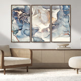 51497-MGV-CV-36X24-Abstract Blue and Gold Wall Art – Modern Fluid Ink Style Canvas Print, Elegant Contemporary Decor for Living Room, Office