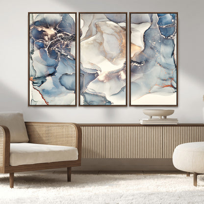 51497-MGV-CV-36X24-Abstract Blue and Gold Wall Art – Modern Fluid Ink Style Canvas Print, Elegant Contemporary Decor for Living Room, Office