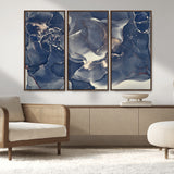 28282-MGV-CV-36X24-Blue Abstract Wall Art – Modern Ink Swirl Canvas Print, Contemporary Navy and Gold Painting for Living Room, Bedroom, Office or