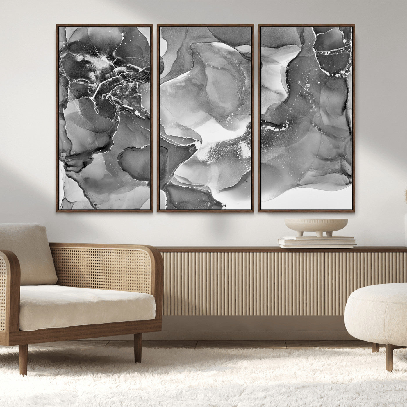 15911-MGV-CV-36X24-Black and White Abstract Wall Art – Modern Ink Swirl Canvas Print, Minimalist Contemporary Painting for Living Room, Bedroom,