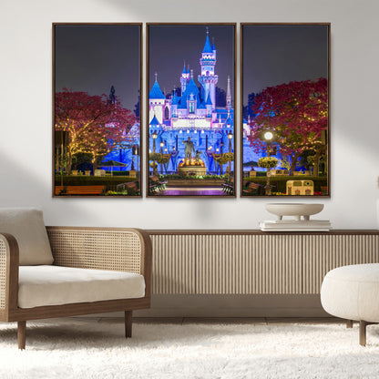 66710-MGV-CV-36X24-Enchanted Castle Wall Art – Magical Night Scene Canvas Print with Glowing Lights, Fantasy Architecture Artwork for Living Room,