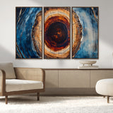 30457-MGV-CV-36X24-Tree Ring Wall Art – Abstract Wood Grain Canvas Print with Brown and Blue Swirl, Rustic Nature Inspired Artwork for Living Room,