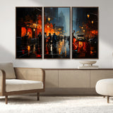 32816-MGV-CV-36X24-City Jazz Night Wall Art – Modern Abstract Urban Street Scene Canvas Print, Moody Music-Themed Decor for Living Room, Office, or