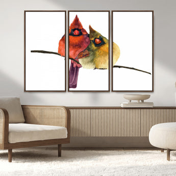 67752-MGV-FC-48X32-3P_Walnut-Cardinal Couple Wall Art – Male and Female Cardinal Canvas Print, Romantic Bird Artwork for Nature Lovers, Living Room, Bedroom,