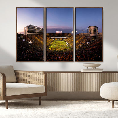 82557-MGV-FC-48X32-3P_Walnut-College Football Stadium Wall Art – Panoramic Sunset Canvas Print with Marching Band and Game Day Crowd, Sports Artwork for Man