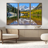 87724099-MGV-CV-36X24-Maroon Bells Wall Art Canvas Print, Framed Snowy Mountains Art Picture Print, Pine Forest Perfect Vibrant Alpine Decor Artwork