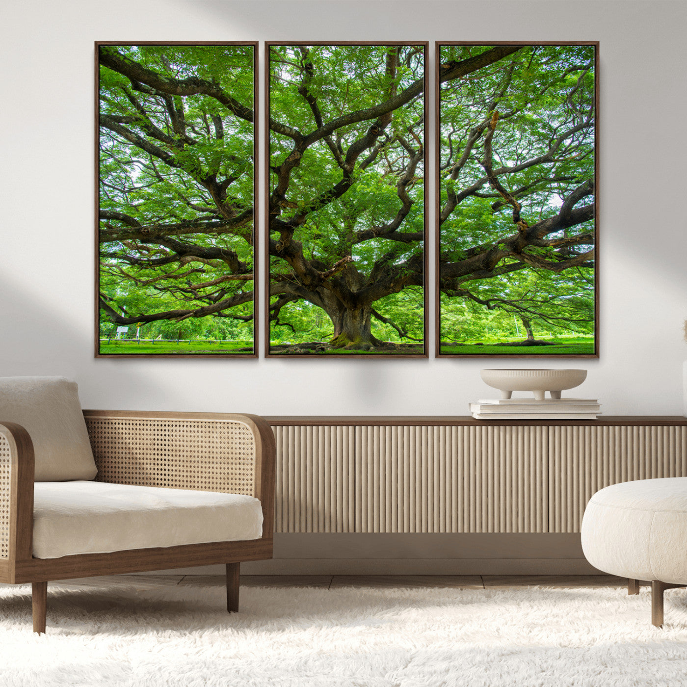 49375306-MGV-FC-48X32-3P_Walnut-Ancient Tree Wall Art Canvas Print, Framed Sprawling Branches Art Picture Print, Gnarling Tree Perfect Earthy Natural Decor