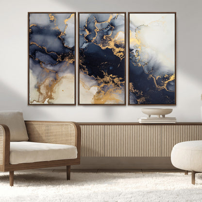 41136487-MGV-CV-36X24-Black Marble Wall Art Canvas Print, Framed Gold Veins Art Picture Print, Abstract Texture Perfect Moody Luxe Decor Artwork