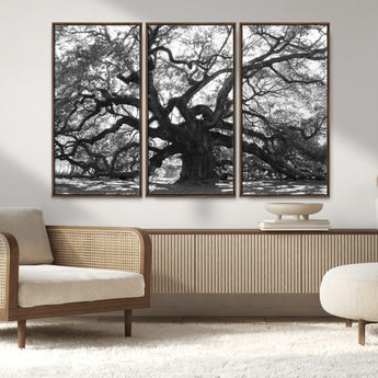81655611-MGV-CV-36X24-Ancient Oak Wall Art Canvas Print, Framed Twisted Branches Art Picture Print, Gnarled Tree Perfect Moody Nature Decor Artwork