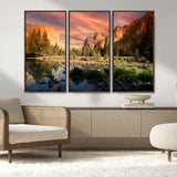 31199457-MGV-FC-48X32-3P_Walnut-Yosemite Valley Wall Art Canvas Print, Framed El Capitan Art Picture Print, Sunset Sky Perfect Vibrant Western Decor Artwork