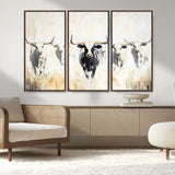 40397799-MGV-CV-36X24-Texas Longhorn Wall Art Canvas Print, Framed Rustic Herd Art Picture Print, Western Bull Perfect Neutral Western Decor Artwork