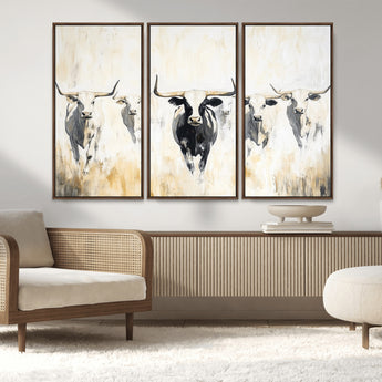 40397799-MGV-CV-36X24-Texas Longhorn Wall Art Canvas Print, Framed Rustic Herd Art Picture Print, Western Bull Perfect Neutral Western Decor Artwork