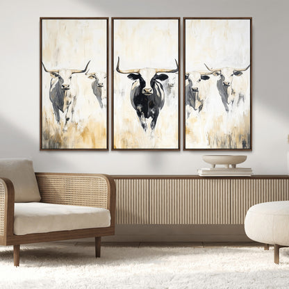 40397799-MGV-CV-36X24-Texas Longhorn Wall Art Canvas Print, Framed Rustic Herd Art Picture Print, Western Bull Perfect Neutral Western Decor Artwork