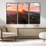 50957419-MGV-FC-48X32-3P_Walnut-Mountain Sunrise Wall Art Canvas Print, Framed Alpine Ridge Art Picture Print, Mountain Range Perfect Vibrant Rustic Decor Artwork
