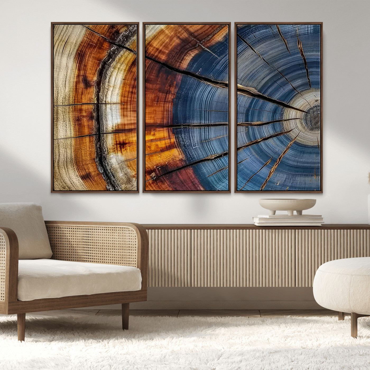 96890915-MGV-FC-48X32-3P_Walnut-Abstract Tree Ring Wall Art – Rustic Nature Canvas Print with Wood Grain Texture, Modern Earth Tone Artwork for Office, Living