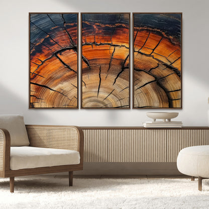 65909987-MGV-FC-48X32-3P_Walnut-Rustic Tree Ring Wall Art – Nature Inspired Wooden Texture Canvas Print, Modern Abstract Artwork for Living Room, Bedroom, Office