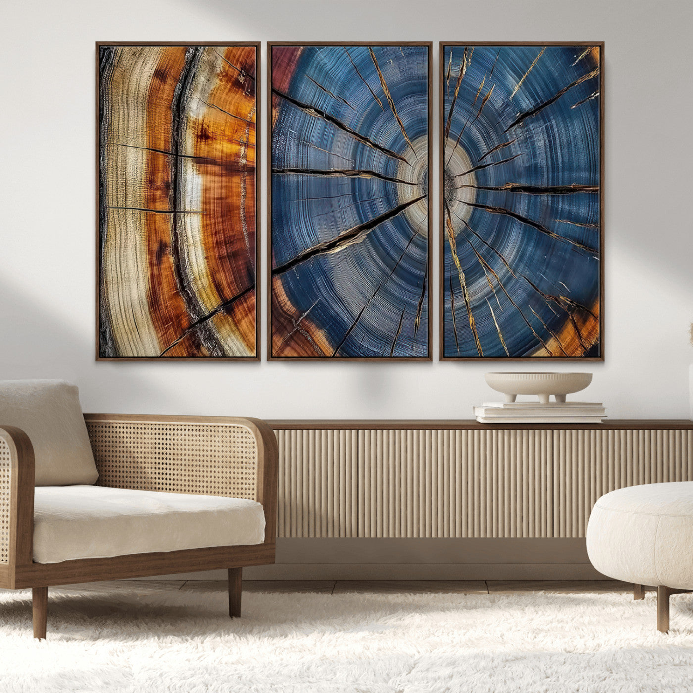 82059233-MGV-CV-36X24-Rustic Tree Ring Wall Art – Natural Wood Texture Canvas Print, Framed Abstract Tree Stump for Farmhouse, Log Cabin, Wooden House