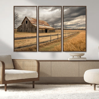 26821575-MGV-CV-36X24-Old Barn Wall Art Canvas Print, Framed Rustic Barn Art Picture Print, Moody Farm Perfect Rustic Farmhouse Decor Artwork