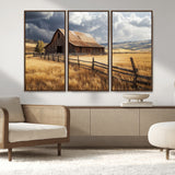 38758826-MGV-CV-36X24-Rustic Barn Wall Art Canvas Print, Framed Moody Barn Art Picture Print, Golden Field Perfect Rustic Farmhouse Decor Artwork